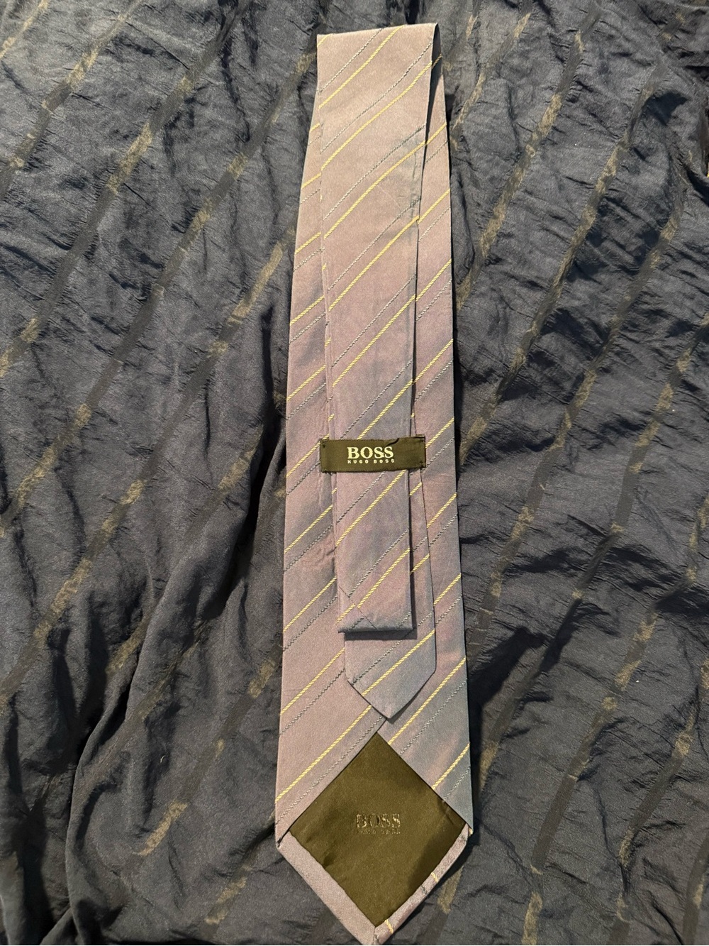 Hugo Boss Lavender Tie with Yellow Diagonal Stripes and Subtle Sheen